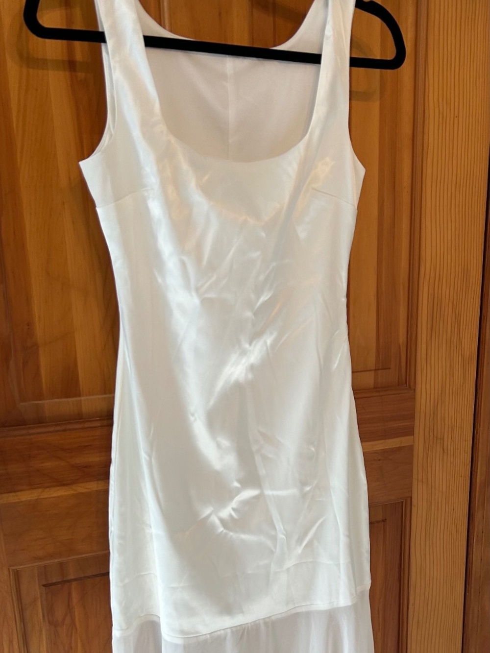 NWT D90 XS Elegant Commense Satin Maxi Dress Sheer Bottom